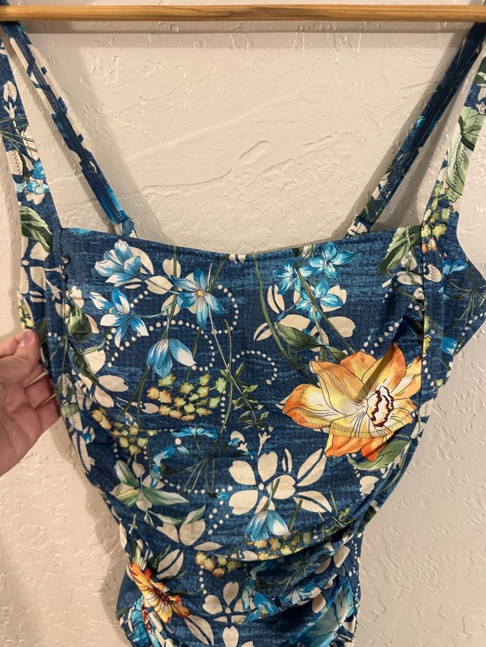 Johnny Was XL Floral One Piece Ruched Ciaga Square Neck Hawaiian Swimsuit - Picture 5 of 11